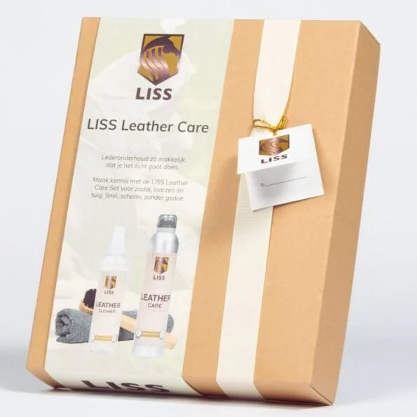 LISS Leather Care Set giftbox with leather cleaner, leather care spray, cloth and brush for saddles and tack