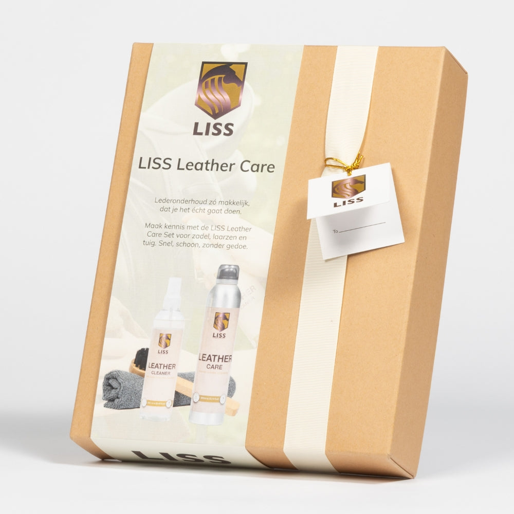 LISS Leather Care Set giftbox with leather cleaner, leather care spray, cloth and brush for saddles and tack